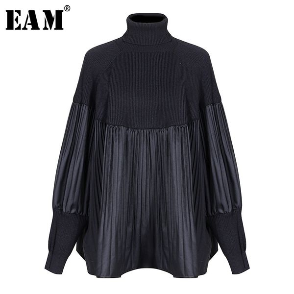 

[eam] pelated split big size knitting sweater loose fit turtleneck long sleeve women pullovers new fashion spring 1m877 201023, White;black