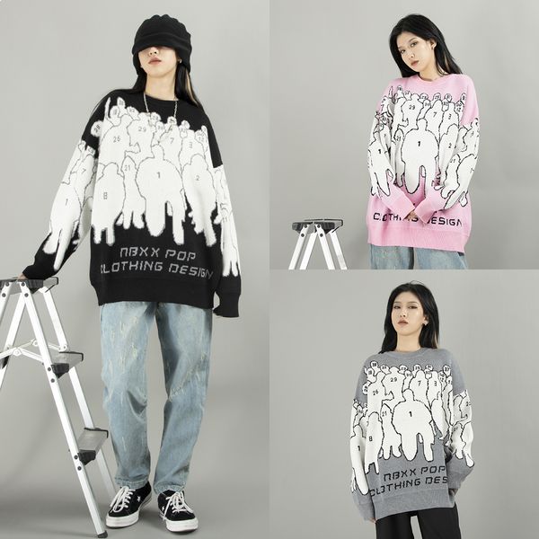 

2021 new novo 3 cores mulheres pullovers outono inverno mulher streetwear juventude moda hip hop casal tric camisola 107u, White;black