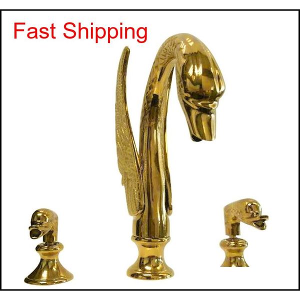

luxury golden brass bathroom basin faucet dual handles swan sink mixer tap plelo