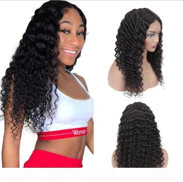 

new designer fashion deep curly wave 4*4 lace front human hair wigs selling full head set remy brazilian hair natural black, Black;brown