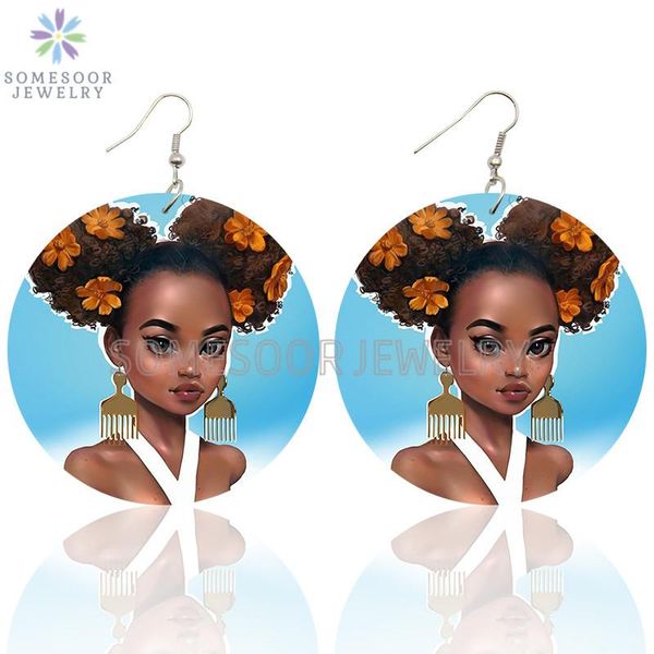 

dangle & chandelier somesoor afro ethnic cute girl natural hair wooden drop earrings african curly comb design printed ear loops for women g, Silver