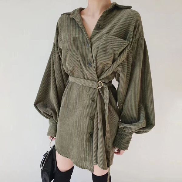 

2021 dressed autumn new winter sleeve long turndown neck dress solid female casual elegant clothes rd34, Black;gray