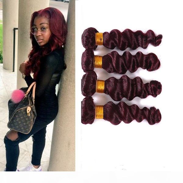 

99j virgin red hair bundles loose wave 4 pcs lot dark red human hair weave eurasian virgin soft hair extensions, Black;brown