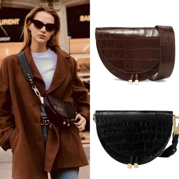 

women luxury shoulder bags fashion alligator leather saddle bag small round handbag summer and autumn crossbody messenger bags