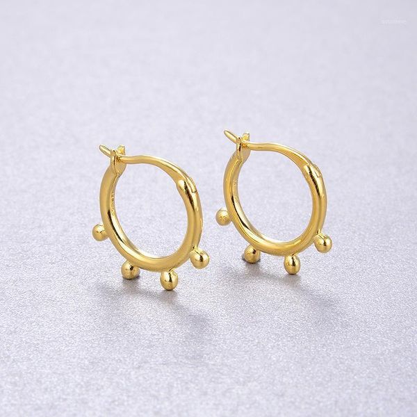 

cmajor sterling silver fine jewelry personalized s925 silver plated 18k gold bubble beads gold color hoop earrings for women1, Golden;silver
