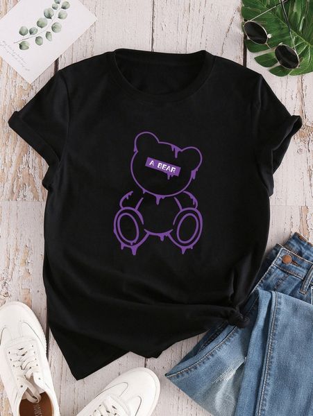 

cartoon & letter graphic tee h5ew#, White