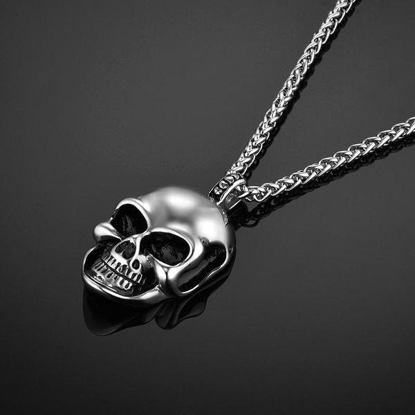 

pendant necklaces skeleton & skull pendants mens gothic punk male gold color biker joyas stainless steel chains necklace for men jewelry, Silver