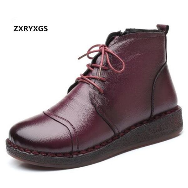 

2020 new winter genuine leather boots warm shoes plus velvet snow boots non-slip flat with soft bottom women shoes, Black