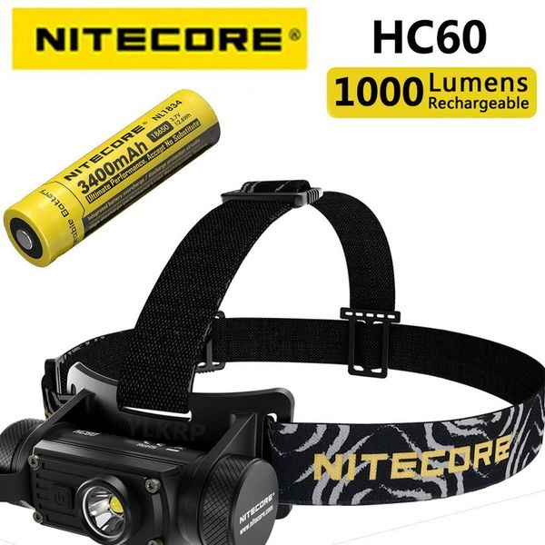 

100 оригинал nitecore hc60 1000 люмен cree xm l2 u2 led usb перезаряжаемые фары с 3400mah 18650 battery jllzwt garden_light