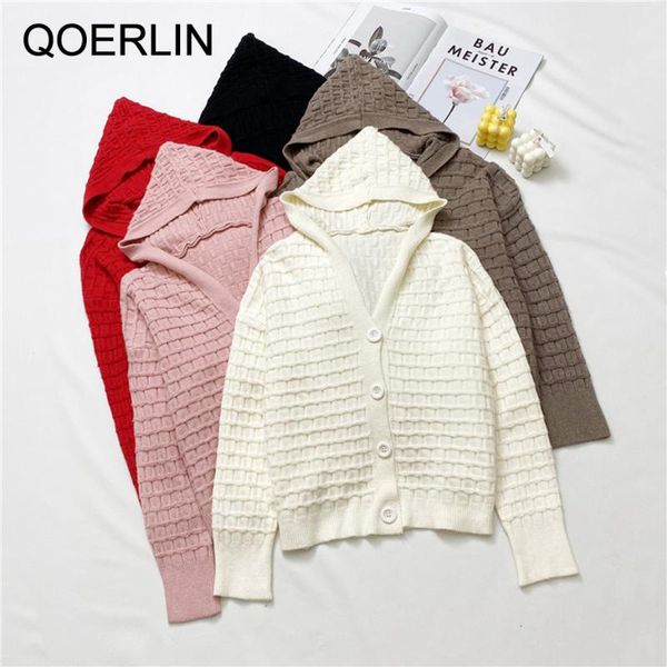 

women's knits & tees hooded sweater winter clothes women single-breasted pink ladies jersey mujer cardigan white autumn knitwear jacket
