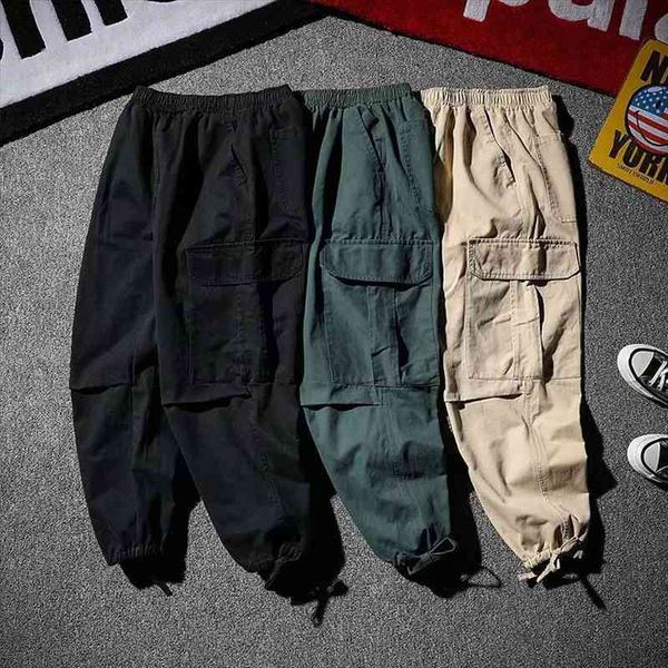 

harajuku casual pants pantalones hombre loose big pockets cargo pants men hip hop streetwear cotton mens sweatpants, Black