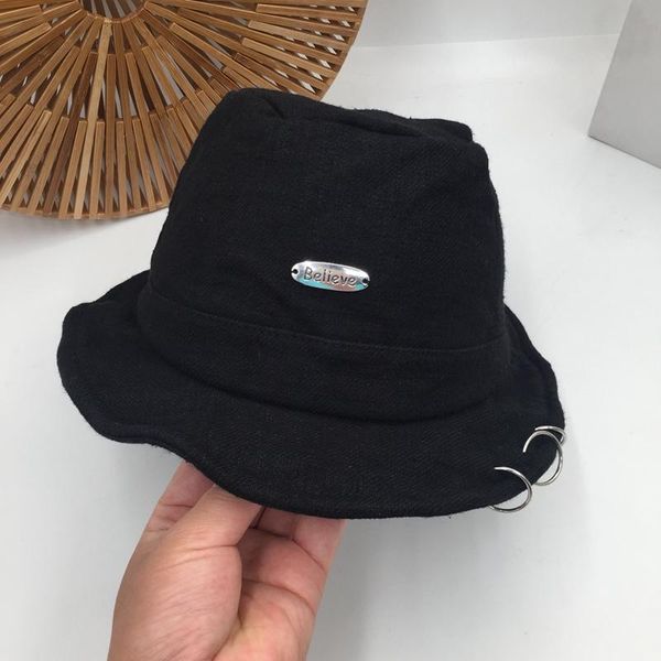

wide brim hats qiu dong web celebrity fisherman hat metal ring british female yuppie plate basin beggars japanese joker bucket, Blue;gray