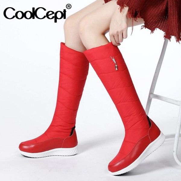 

coolcept women winter snow boots thick bottom plus fur warm fashion knee high boots ladies winter shoes footwear size 35-44, Black