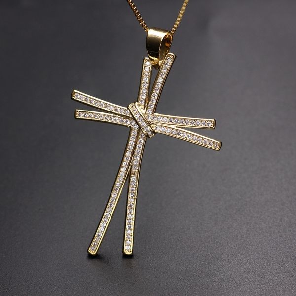 Design exclusivo luxo cheia de luxo cúbico zirconia cruz pingente colar ouro cor charme personalidade mulheres colar jóias y1220