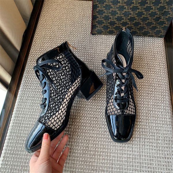 

2020 women new arrive spring sandals low heels shoes patent leather fashion shoes cool mesh hollow out sandals, Black
