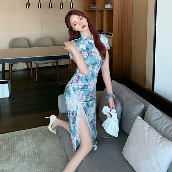

gyh7o summer dress new orchid lace print slit long 2020 4776 summer cheongsam new orchid dress dresslace dressprint slit long cheongsam 2020, Black;gray