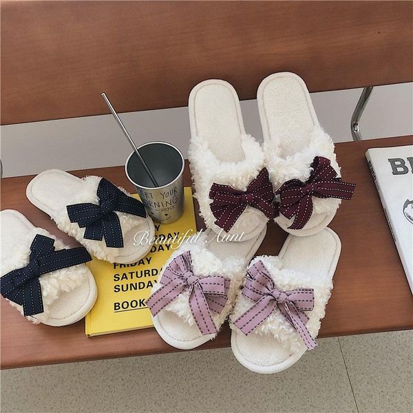 

slippers korean ins style interior home fur slipper female autumn and winter non-slip girl cotton, Black