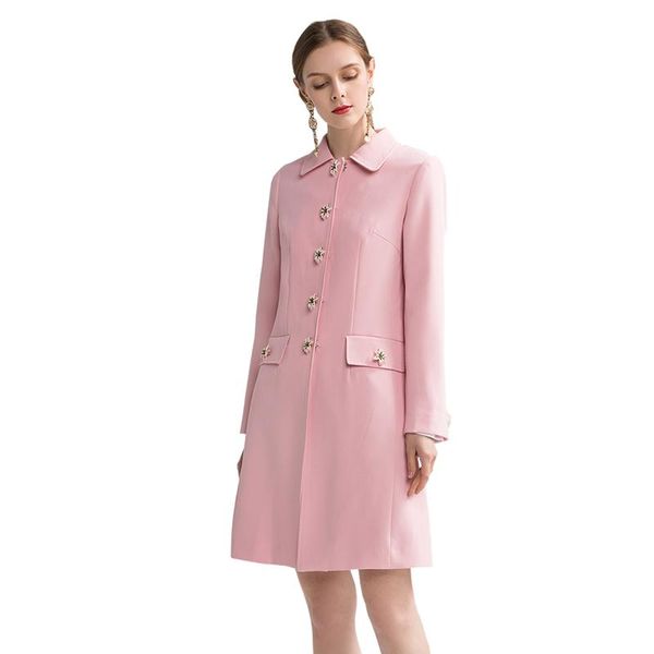 

flower buttons flap pockets long sleeve slim fitted pink trench autumn / winter fashion woman clothes elegant women coats, Tan;black