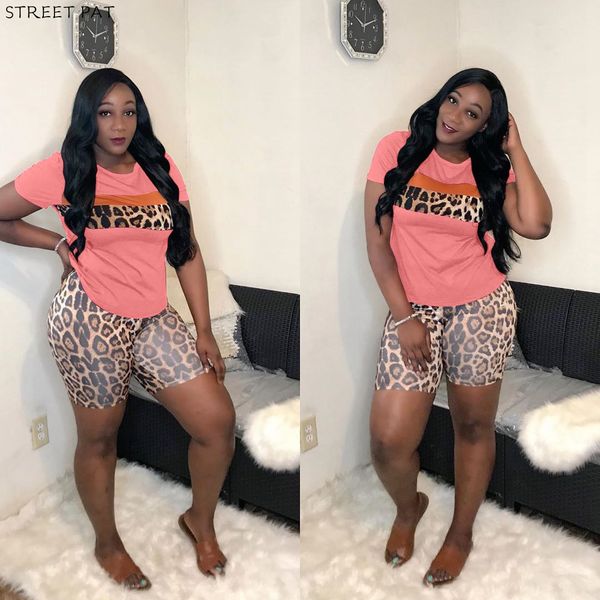 

plus size leopard two piece set women 2020 tracksuit biker shorts lounge wear matching sets 2 piece summer outfits x0923, Gray