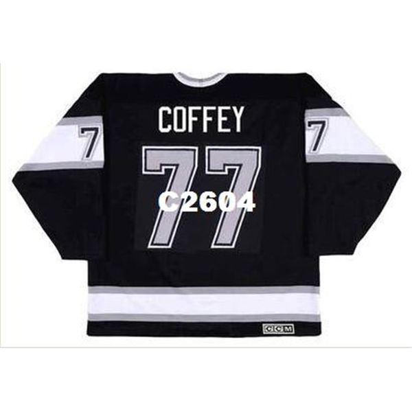 

men #77 paul coffey los angeles kings 1992 ccm vintage retro away home hockey jersey or custom any name or number retro jersey, Black