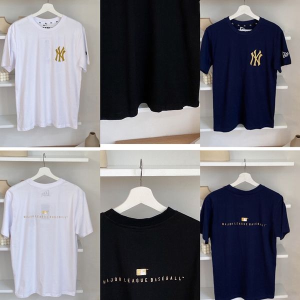 

x5gkm 2020 korean yankees trend versatile 2020t-shirt koreant-shirt loose 2020 ny casual gold thread short sleeve embroidery korean yankees, Blue