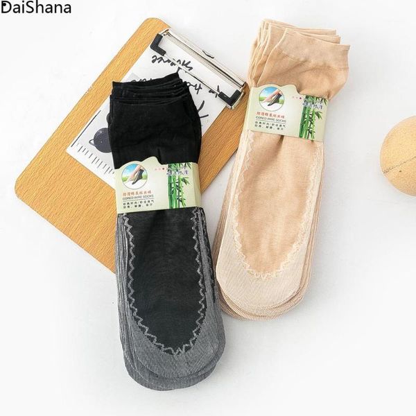 

10pairs spring summer bamboo female short sock size women socks tink crystal transparent silk socks girl ankle1, Black;white