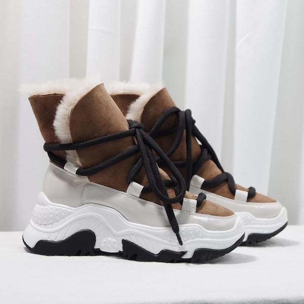 

winter snow boots women platform shoes woman shearling botas mujer ankle boots casual botas feminina lace up chaussures femme, Black