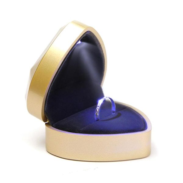 

ring box organizer display heart shape velvet marriage holder wedding jewelry storage led light proposal, Pink;blue