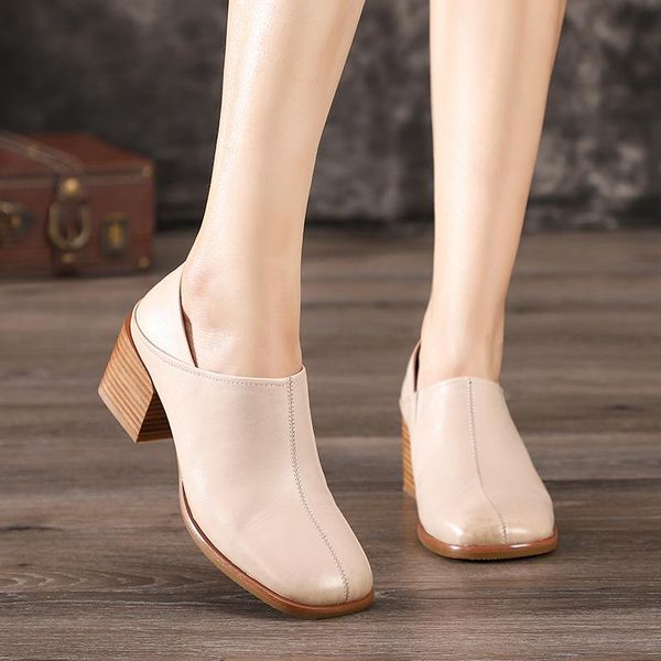 

original 2020 spring summer new thick heel shoes women high heel shoes leather solid simple fashion square head lady pumps, Black