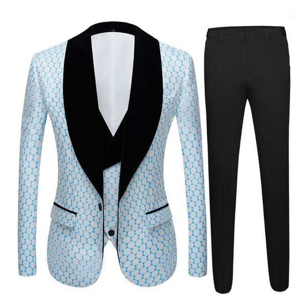 

new 3 pieces men's wedding suit three pieces dots printed slim fit notch lapel tuxedos tailcoat men double breasted vest1, White;black