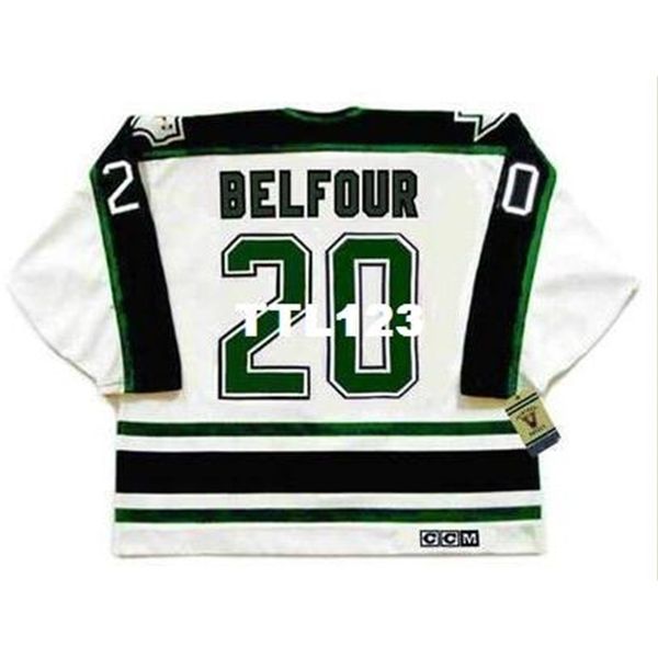 

mens #20 ed belfour dallass stars 1990 ccm vintage hockey jersey or custom any name or number retro jersey, Black