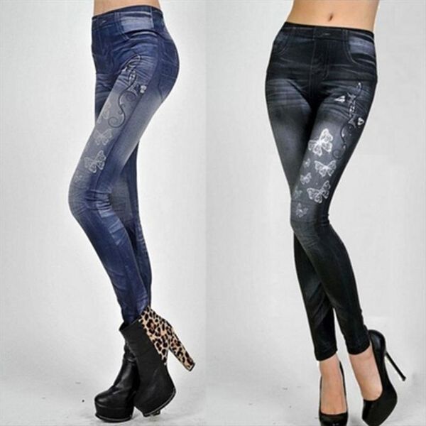 

women denim high waist slim fit skinny leggings stretch butterfly star jeggings pencil pants new fashion, Black