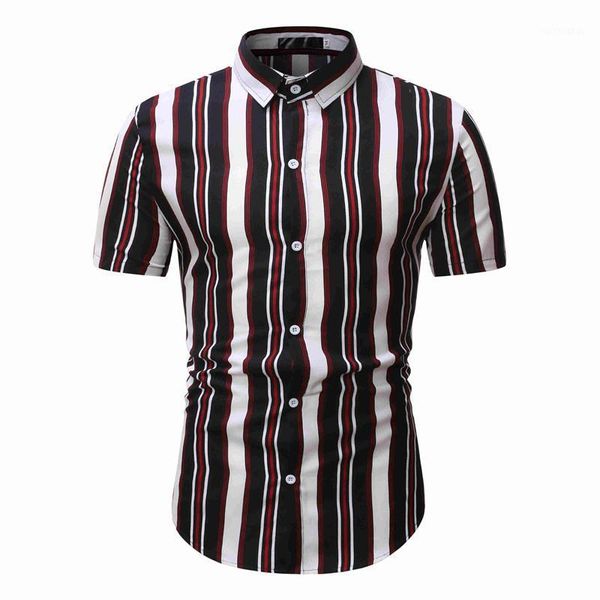

mens vertical stripes shirts short sleeve shirt 2020 summer fashion casual slim fit mens chemise homme camisa masculina1, White;black
