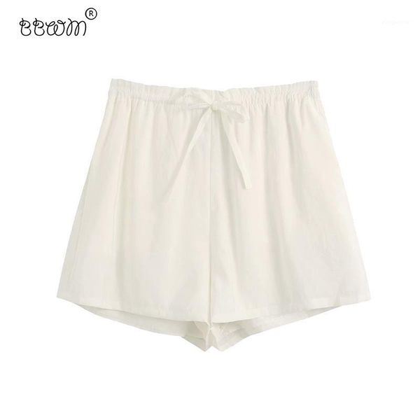 

2020 women fashion drawstring shorts vintage high elastic waist side pockets short pants casual chic pantalones cortos1, White;black