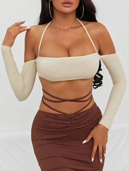 

cold shoulder backless tee h1f8#, White