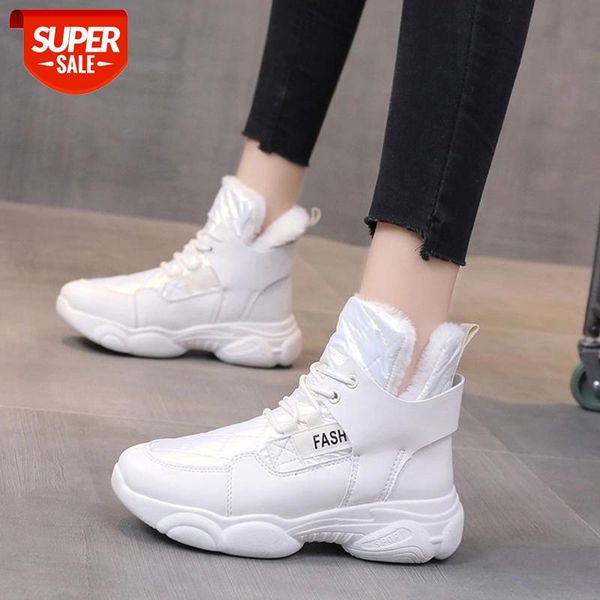 

lucyever lace up warm winter snow boots women waterproof pu leather flats platform ankle boots woman thick plush cotton shoes #1j0q, Black