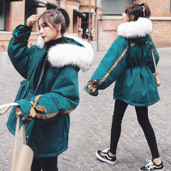

website figure han edition oversize tide big yards short winter new bread loose thin cotton-padded jacket female, Black