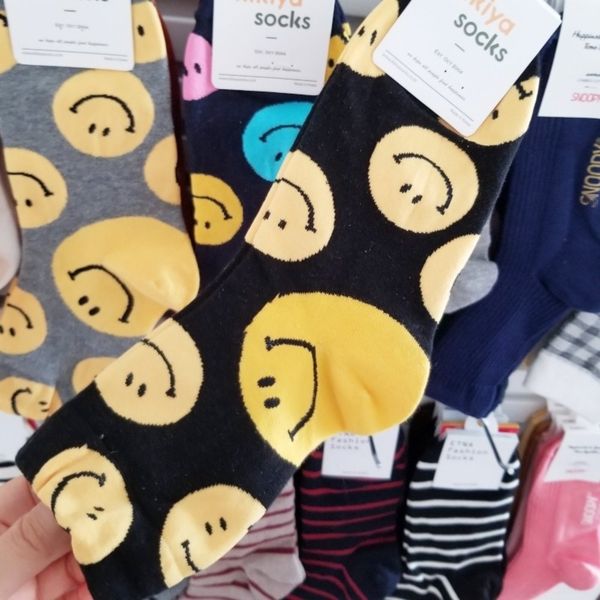 

hgvlx socks sockscolor and winter korean dongdaemun jk women's kiki and autumn matching smiling face mid-calf socks funny trendy stocki, Black
