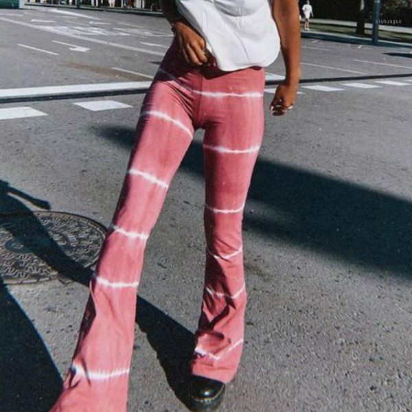 

casual fashion pants ladies print tie dye elastic high waist trousers bell bottoms flare pants women slimming casual 20201, Black;white