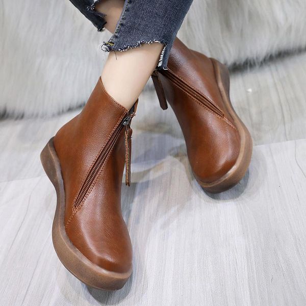 

new fashion 2021 zip women's short soft leather shoes winter warm black boots 18p9