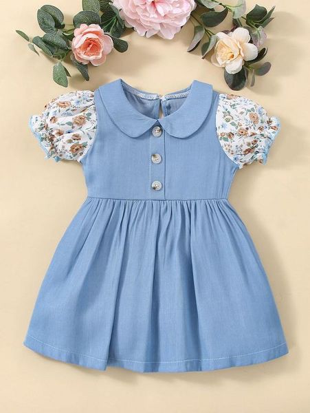 

baby floral print puff sleeve peter pan collar dress she, Red;yellow