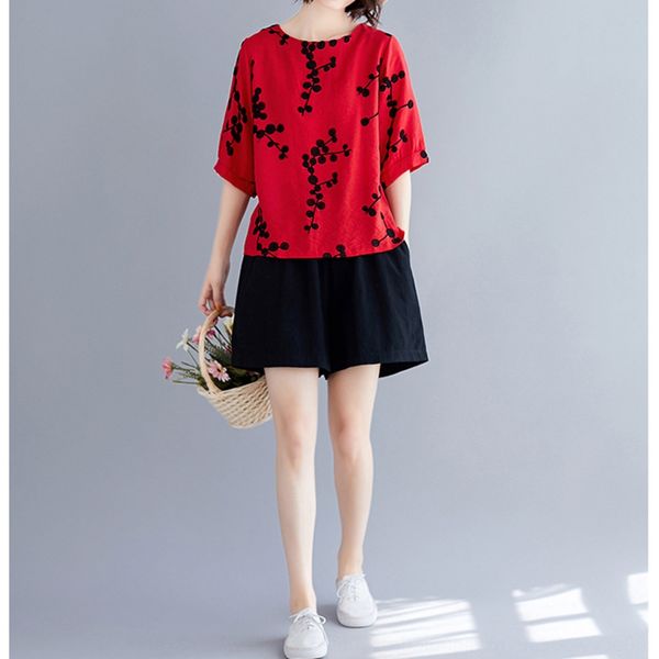 

наиболее хлопотно новая мода 2019 летней одежды искусство-3 рукава top embroideryembroidery вышивка футболка жир мм thincomfortable экипажа, White