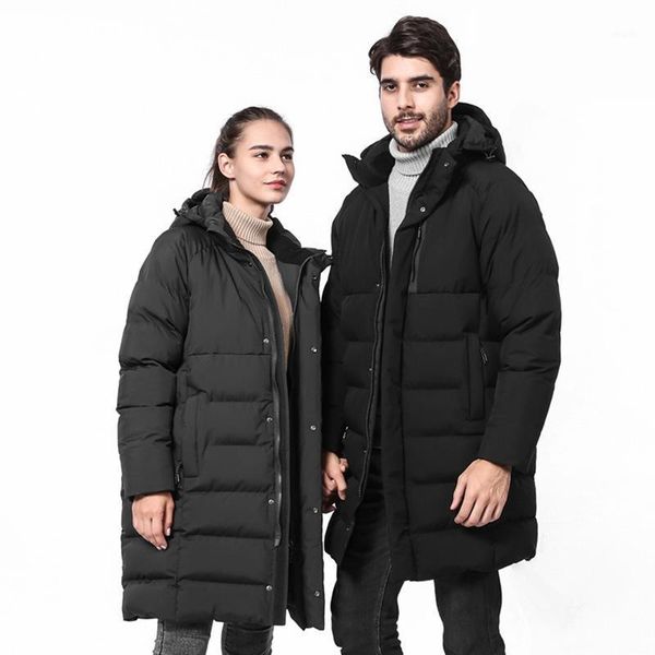 

the men's long intelligent heating down cotton-padded jacket couple winter cotton-padded jacket loose coat custom logo1, Black