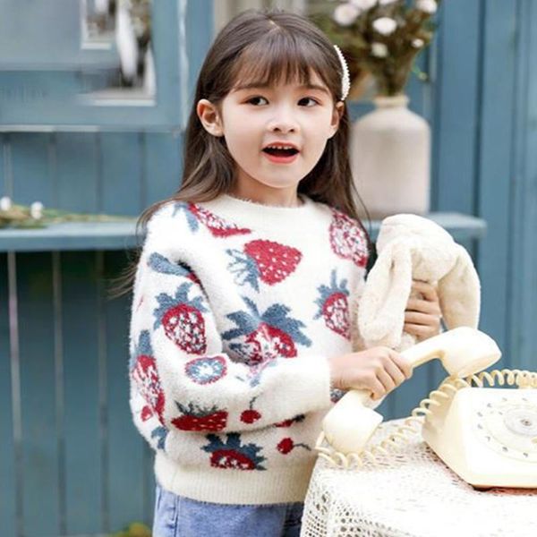 

new knitting o neck autumn spring winter sweater baby girls kids children's warm plus velvet thicken white high quality, Blue