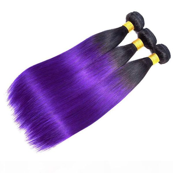 

brazilian virgin hair straight wave ombre 1b purple human hair 2 tone 3 4 bundles ombre brazilian hair extensions, Black