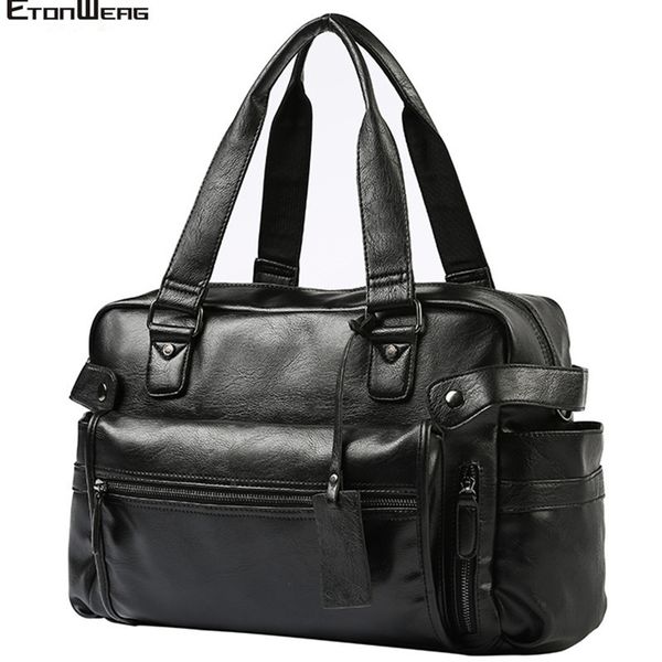 

men's business office briefcase waterproof pu leather handbag male large solid travel bag casual laptote multifunction