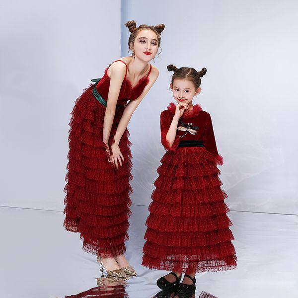 

mother daughter wedding dress cake style fashion desgin mom and daughter tutu dress beach bohemian mommy and me family clothes, Blue