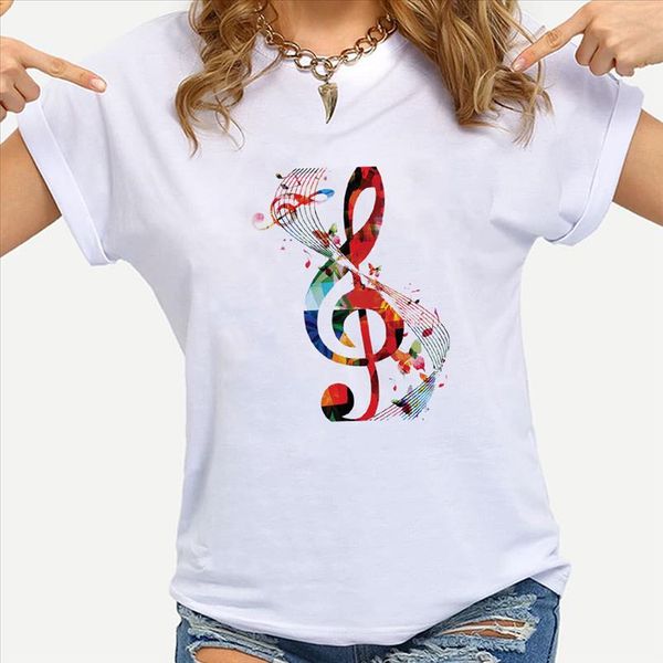 

color music notes womens fashion shirts graphic tee casual family look ropa aesthetic short sleeve summer crewneck edgy, White