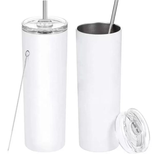 Sublimação simples moda diy caneca 20oz garrafas de água preto vidro branco com tampa caneca de vácuo de aço inoxidável palha