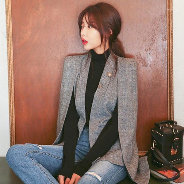 

2020 autumn women cloak coat blazer femme fashion womens blazers long sleeve office lady black gray blazer women blazers mujer1, White;black
